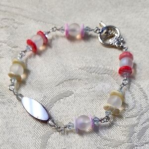 Silver and Multi Color Bracelet with Glass Beads and Toggle Closure!